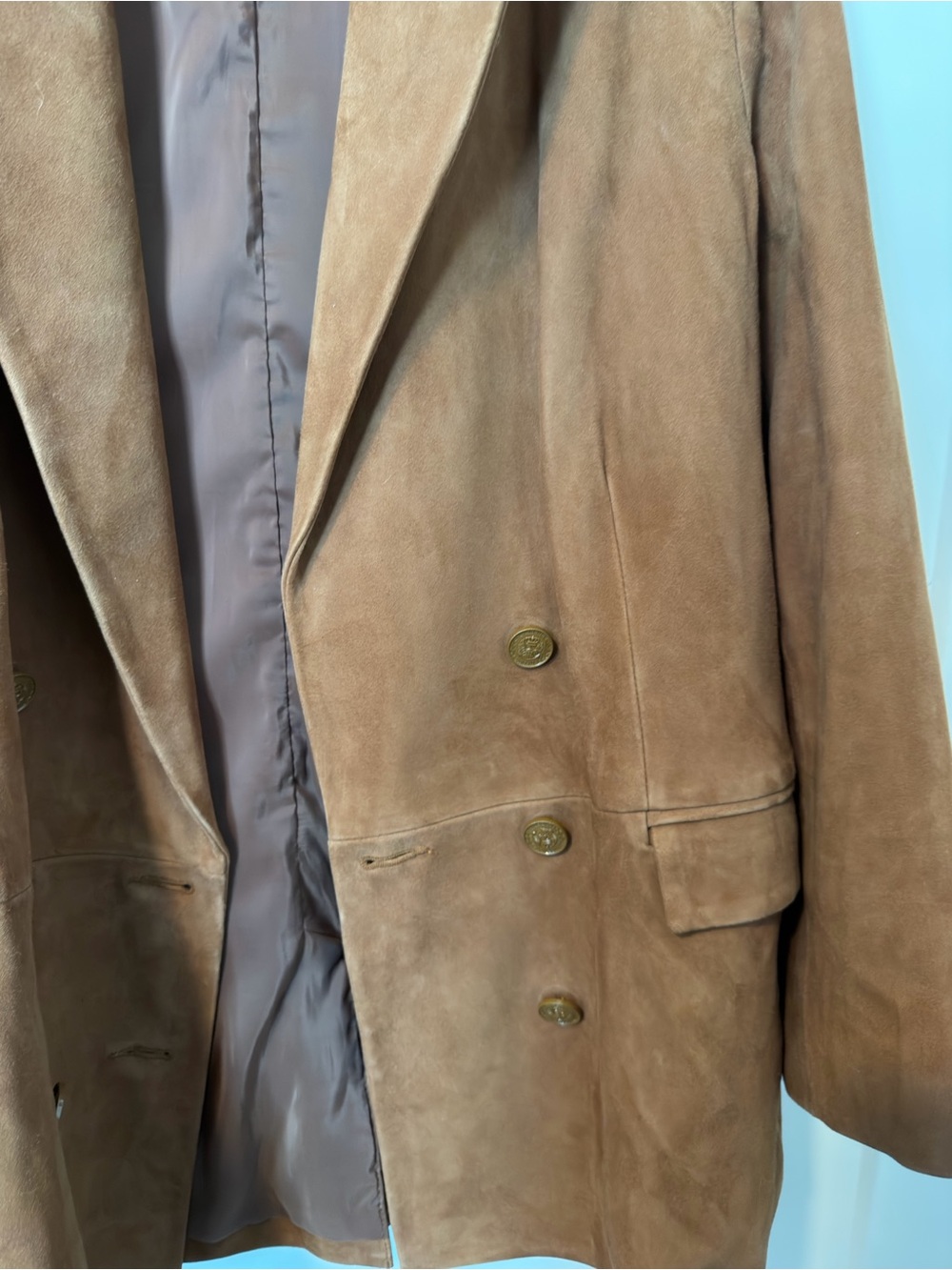 L'AGENCE Aimee Relaxed Fit Double Breasted Women's Suede Blazer Jacket in Cognac - Picture 3 of 4